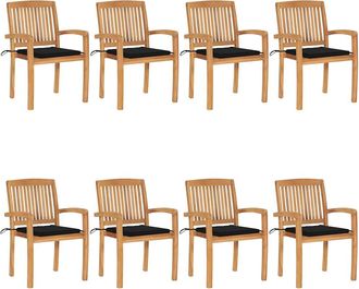 vidaXL Sillas De Jard&iacute;n Apilables 8 Uds Madera De Teca Con Cojines Vidaxl