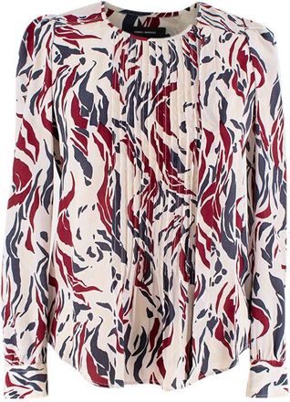 Isabel Marant Red and Grey Brush Print Cream Silk Shirt Size XS