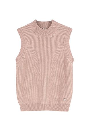 Herm&egrave;s Blush Pink Ribbed Cashmere Sleeveless Jumper Size S