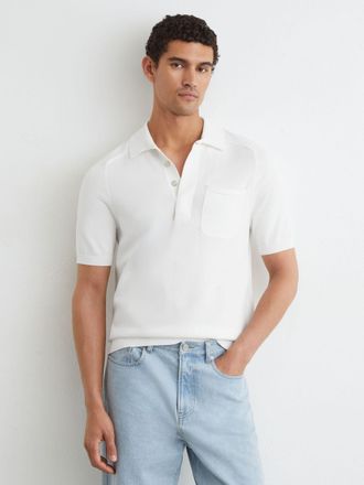 Reiss White Cotton Knit Concealed-placket Polo, XS