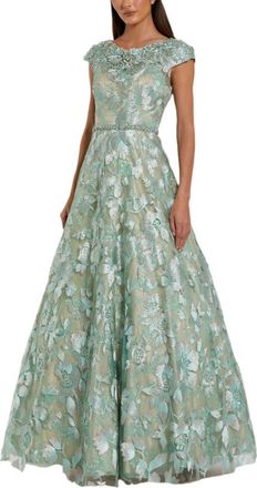 Mac Duggal Embellished Cap Sleeve High Neck Ballgown in Sage at Nordstrom, Size 12