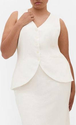 City Chic Devienne Linen Blend Vest in Ivory at Nordstrom, Size Xxxs