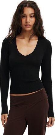 Cotton On Womens Close Knit V-Neck Top in Black at Nordstrom, Size Medium