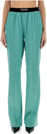 Tom Ford Broek met Wijde Pijpen en Hoge Taille - Dames - Wijde Broeken - Groen - L - Broeken