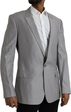 Dolce & Gabbana Mens Gray Wool Peak Single Breasted Coat Blazer Virgin Silk Clothing