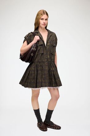 Ganni Gothic Olive Dress in Printed Cotton - Size 32 Organic