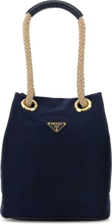 Prada Navy Blue Logo Bucket Bag