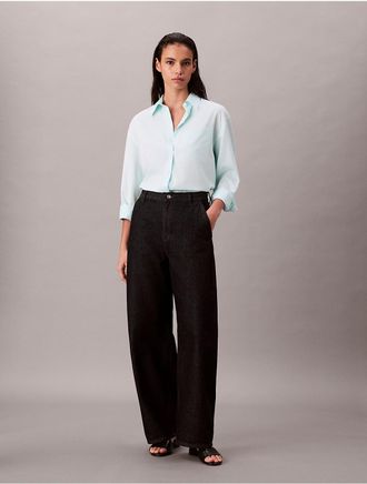 Calvin Klein Womens Tencel Roll Tab Classic Button-Down Shirt - Blue - XS