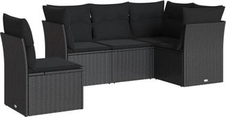 vidaXL Vidaxl - Set De Muebles De Jard&iacute;n 5 Pzas Y Cojines Rat&aacute;n Sint&eacute;tico Negro