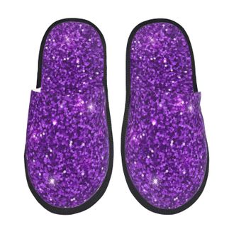 Generic Slipper Purple Glitter Cozy Cotton Slippers Breathable Indoor Shoes For Holiday Home Women L