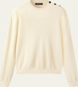 Loro Piana Mens Sloop Buttoned-Shoulder Wool Crewneck Sweater