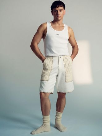 Reiss Off White | Tom Daley Crochet Denim Shorts, 36
