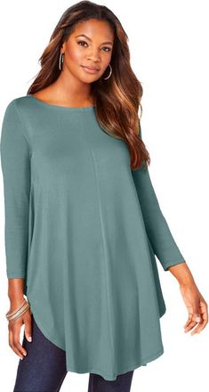 Roaman's Plus Size Boatneck Swing Ultra Drape Tunic Top in Cool Sage at Nordstrom, Size 32