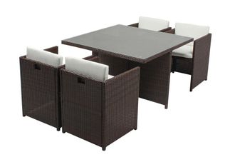 Concept Usine Sal&oacute;n de jard&iacute;n encastrable 4 personas resina trenzada marr&oacute;n/blanco