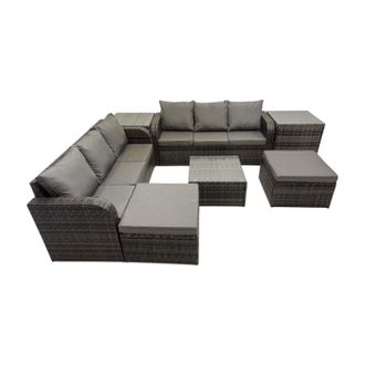 Fimous Rattan Garden Outdoor Furniture Set with 2 Big Stools 2 Side Table in Dark Grey