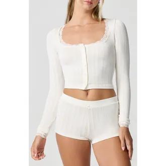 Florence By Mills Rib Crop Cardigan in Jet Stream at Nordstrom, Size X-Large