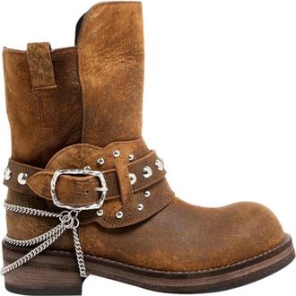 Ann Demeulemeester Laarsjes met ketting en studs - Heren - Enkellaarsjes - Bruin - 43 EU - Su&egrave;de - Schoenen