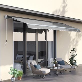 OUTSUNNY Manual Retractable Awning Garden Shelter Canopy in Light Grey
