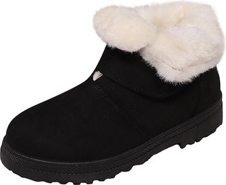 Generic Platform Winter Boots Women Snow Shoes Suede Warm Fur Lined Shoes Slip On Anti-Slip Winter Ankle Boots Comfortable Solid Color Round Toe Flat Mid-Calf