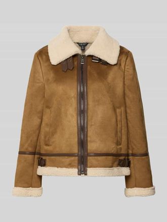 Lauren Ralph Lauren Regular Fit Jacke in Leder-Optik mit Kunstfellbesatz in Camel, Gr&ouml;&szlig;e XL