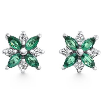Pompeii3 60Ct Petal Green Emerald Diamond Earrings 14k White Gold Lab Grown Studs