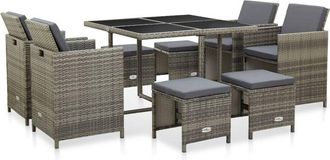 vidaXL Set De Comedor De Jard&iacute;n 9 Pzas Y Cojines Rat&aacute;n Sint&eacute;tico Gris Vidaxl
