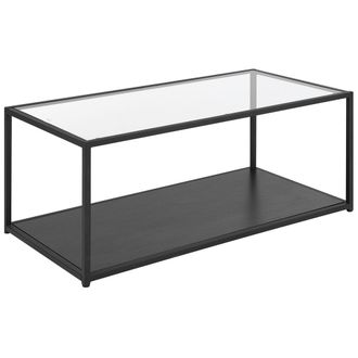 Beliani Mesa De Centro Tablero De Cristal Marco De Metal Negro 100 X 54 Cm Sala De Estar Minimalista Moderna Rectangular Medora