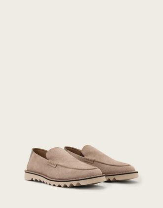AllSaints Slix - Mocassini marroni in pelle scamosciata-Marrone
