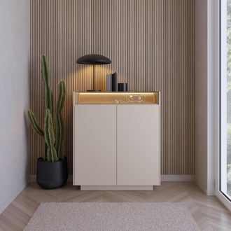 Dmora C&oacute;moda Halane, Aparador 4 Estantes, Puertas Abatibles, 2 Puertas, 103x40x119h Cm Beige