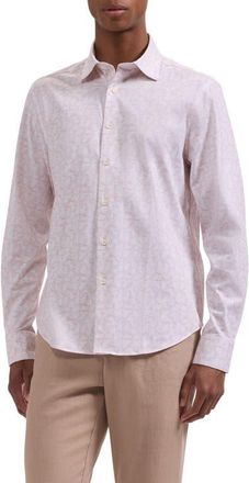 Bugatchi James OoohCotton Floral Print Button-Up Shirt in Peach at Nordstrom, Size Xx-Large