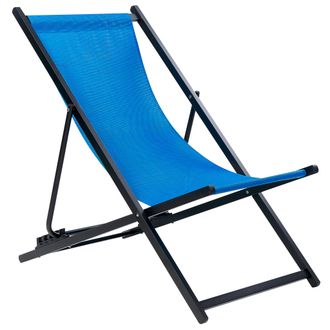 Beliani Tumbona De Jard&iacute;n De Metal Azul Negro Respaldo Reclinable Plegable Locri Ii
