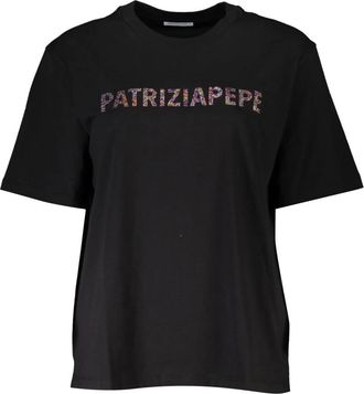 Patrizia Pepe Katoenen T-shirt met korte mouwen en strass logo - Dames - T-shirts - Zwart - XS - Katoen - Tops