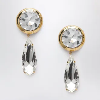 Alessandra Rich Orecchini a clip rotondi in metallo oro con cristallo pendente