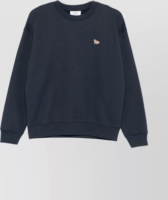 Maison Kitsun&eacute; cotton baby fox embroidered ribbed crew neck sweatshirt