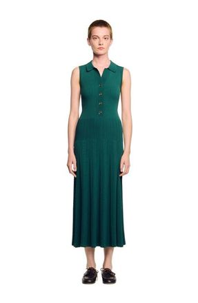 Sandro Knit dress with polo neck in Dark Green at Nordstrom, Size 42 Eu