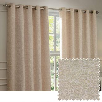Riva Paoletti Galaxy Velvet Chenille Eyelet Curtain Pair in Nude | Size: 229 cm width x 229 cm drop