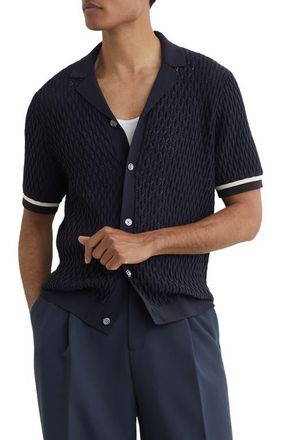 Reiss Bilsby Textured Knit Camp Shirt in Navy at Nordstrom, Size Xx-Large