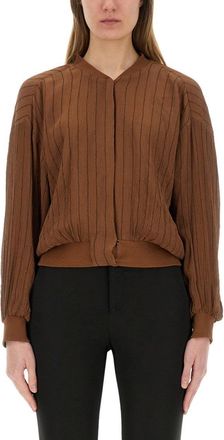 Alysi Textured Crinkled Silk Bomber Jacket