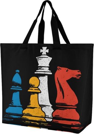 Generic Chess Pieces Tote Bag Reusable Grocery Shopping Bags Large Travel One Shoulder Handbag for Picnic Work