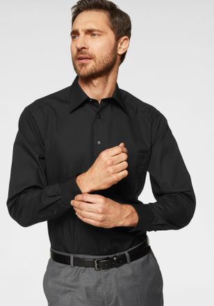 Olymp Businesshemd OLYMP Luxor comfort fit, Herren, Gr. 39, N-Gr, schwarz, Web, Obermaterial: 100% Baumwolle, unifarben, bequem, 1-Knopf-Manschette verstell