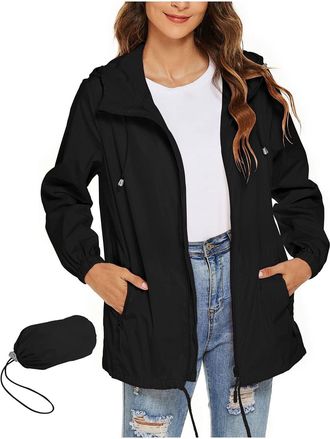 Generic Women Waterpoor Packable Jacket Lightweight Breathable Functional Raincoat With Hood Waterproofs Softshell Jackets Ladies Coat For Walking Travelling 