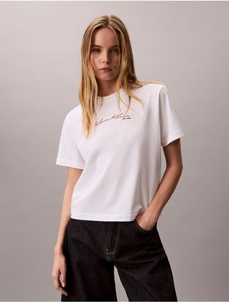 Calvin Klein Jeans Calvin Klein Womens Script Logo Graphic Boxy T-Shirt - Open White - XL