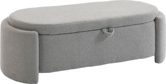 HOMCOM Homcom Puff Almacenaje, Banco Almacenaje Ovalado, 129x48,5x44 Cm, Tapizado En Terciopelo De Teddy, Carga 200 Kg, Para Dormitorio, Gris Claro