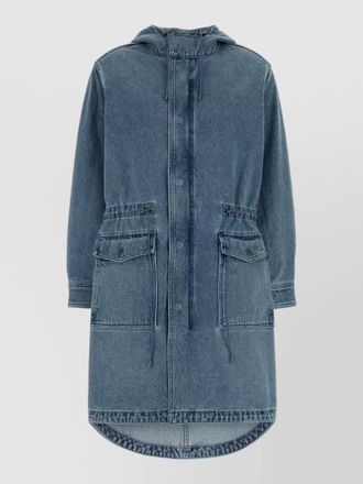 Michael Kors long denim parka hood drawstring waist pockets