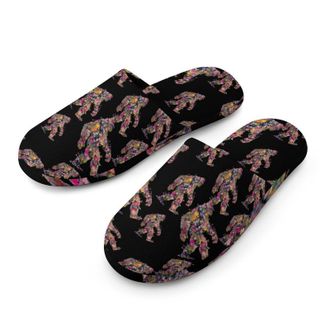 Generic Sasquatch Flowers Silhouette Mens Cozy Memory Foam Slippers Warm Cotton House Shoes Comfy Slipper for Indoor Outdoor