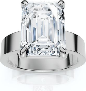 Pompeii3 Certified 4Ct Emerald Diamond Cigar Band Engagement Ring Lab Grown