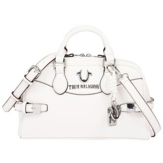 True Religion Brooks Smooth PU Belted Satchel - Womens Top Handle Satchel with Detachable Crossbody Strap (Black)