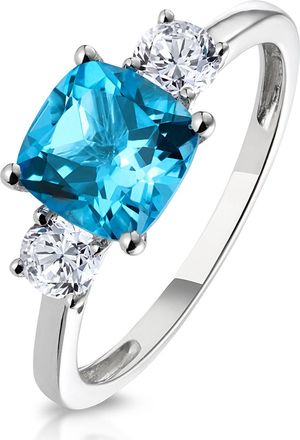 The Diamond Store 2.50ct Cushion Cut Blue Topaz Lab Diamond Asteria Ring 9K White Gold