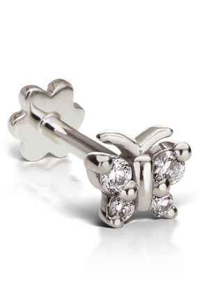 Maria Tash Diamond Butterfly Threaded Stud Earring in 18K White Gold/Diamond at Nordstrom, Size 4 Mm