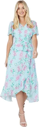 Wallis Petite Floral Ruffle Peplum Midi Dress, 14, Blush